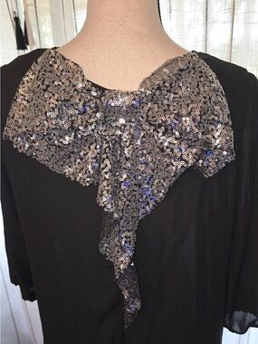 Rue21 Black Top with Silver Sequin Back Bow Detail